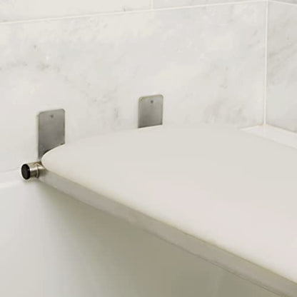 Hermosa 32" x 13.5" Back Wall-Mount Folding White Padded Tub Seat for Adults - color: Naugahyde White