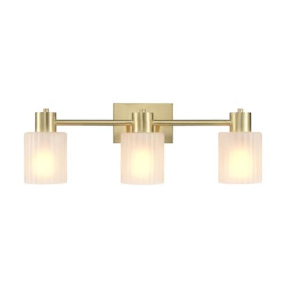 Globe Electric 3-Light Vanity Light, Matte Brass, Frosted Ribbed Glass Shades - color: Matte Brass, Frosted Ribbed Glass