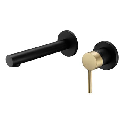 SUMERAIN Wall Mounted Bathroom Sink Faucet Black and Gold Finish, Lavatory Faucet with Single Handle and Rough in Valve - color: Black and Gold, size: Right Handle
