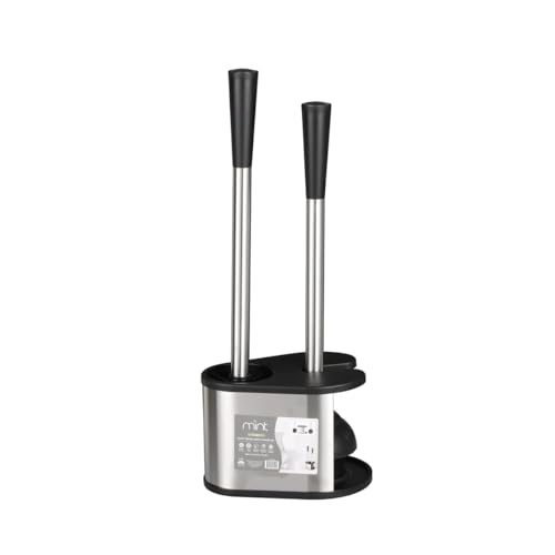 J&V TEXTILES 2-in-1 Toilet Plunger and Brush Set, Extended Stainless Steel Handle, Black Bathroom Cleaning Tools with Storage Holder, Heavy Duty Combo Pack