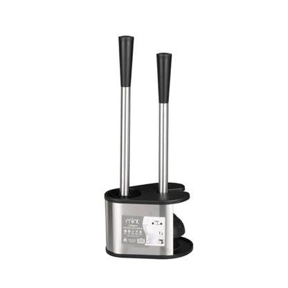 J&V TEXTILES 2-in-1 Toilet Plunger and Brush Set, Extended Stainless Steel Handle, Black Bathroom Cleaning Tools with Storage Holder, Heavy Duty Combo Pack