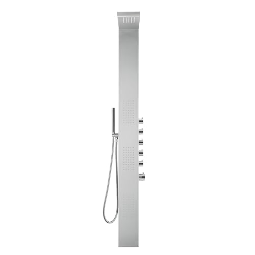 Blue Ocean 65” Stainless Steel SPS8852 Thermostatic Shower Panel Column System with Rainfall Shower Head, Body Nozzles, and Handheld Shower Head, Shower Tower - style: 65 inch Stainless Steel