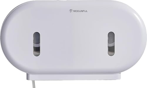 Twin Jumbo Toilet Roll Dispenser: Double 9 Inch Paper Holder Wall Mount with Key Lock for Commercial Office & Public Restrooms, Design by Modunful MD-902-White - color: White, size: 2 Rolls