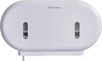 Twin Jumbo Toilet Roll Dispenser: Double 9 Inch Paper Holder Wall Mount with Key Lock for Commercial Office & Public Restrooms, Design by Modunful MD-902-White - color: White, size: 2 Rolls