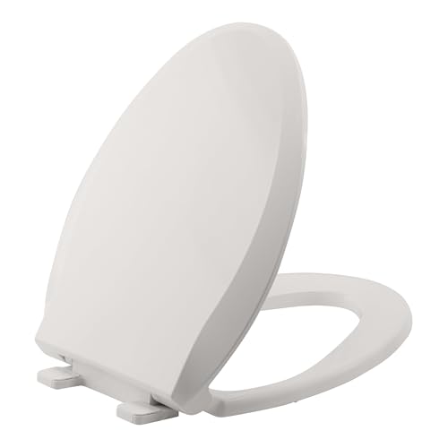 19" Elongated Slow Close Toilet Seat, Biscuit Polypropylene Toilet Seat Cover with Never Loosen Durable Lid, Quiet and Easy to Install and Clean - color: Biscuit, Standard, size: Elongated (19″)