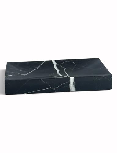 Marble Soap Dish for Shower | Real Marble Black Marquina, Non-Slip Feet, Stone Bar Soap Saver, Holder Container for Bathroom Decor Accessories Rectangular - size: Black Marquina