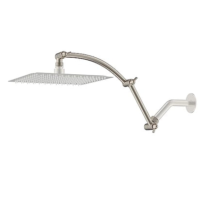 Hibbent Shower Head Extension Arm,16" Solid Brass Adjustable Extender with Lock Joint, Standard 1/2", Rise or Lower Rainfall and Fixed Shower Head,Height/Angle Adjustable Extension Arm, Brushed Nickel | Solid Brass Adjustable Shower Arm with Lock Joint, F
