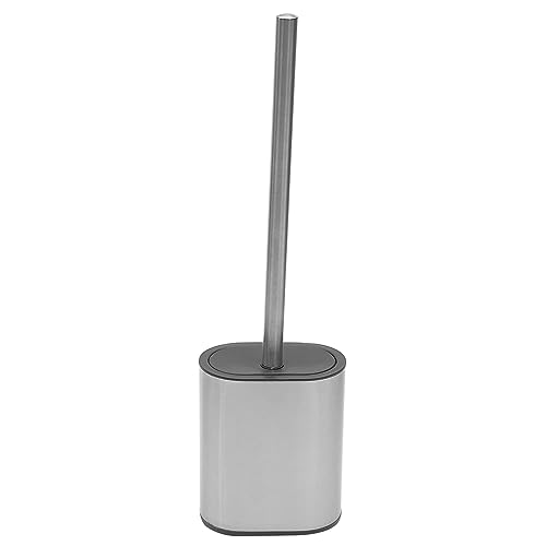 Half Size Stainless Steel Toilet Brush Holder with Flexible Rubber Brush Head, Black by Home Basics