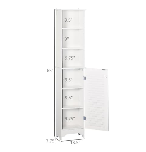 Bathroom Storage Cabinet, Tall Linen Tower with Adjustable Shelves - White