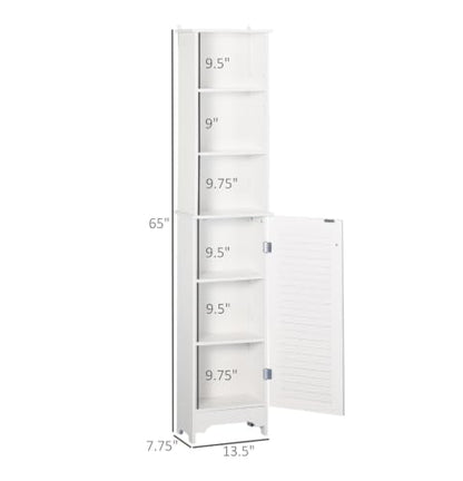 Bathroom Storage Cabinet, Tall Linen Tower with Adjustable Shelves - White
