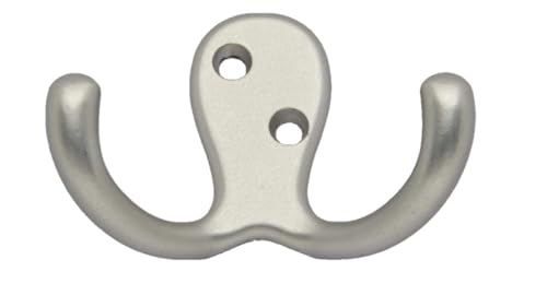 QCAA Premium Double Robe Hook, 2-3/4", Zinc Die Cast, Satin Matte Nickel, Made in Taiwan, 6 Pack - size: 6pack-Satin Matte Nickel