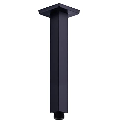 8 Inch Matte Black Square Ceiling Mount Shower Arm and Flange ﻿ | Stainless Steel Rain Straight Shower Head Extension Pipe - color: Matte Black, style: 8 Inches