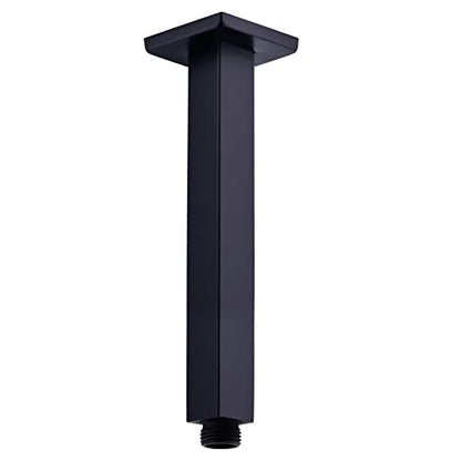 8 Inch Matte Black Square Ceiling Mount Shower Arm and Flange ﻿ | Stainless Steel Rain Straight Shower Head Extension Pipe - color: Matte Black, style: 8 Inches