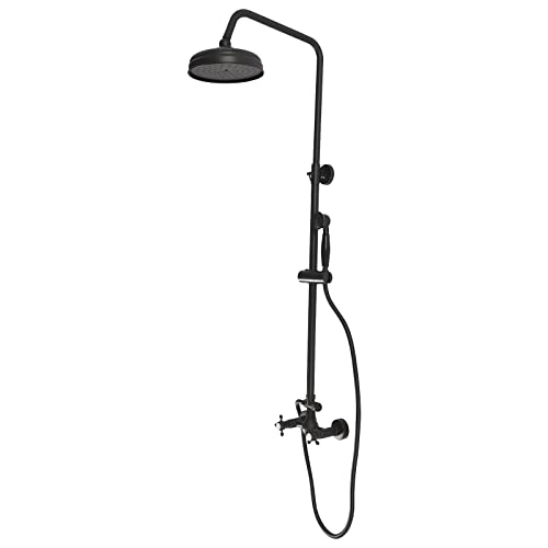 Matte Black Exposed Shower Faucet Kit, 8 Inch Rain Shower with Handheld Spray Double Knobs, Wall Mount Rainfall Shower Head, Bathtub & Shower Trim Systems for Bathrooms in Homes