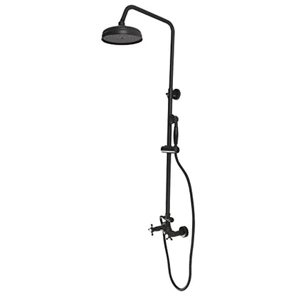Matte Black Exposed Shower Faucet Kit, 8 Inch Rain Shower with Handheld Spray Double Knobs, Wall Mount Rainfall Shower Head, Bathtub & Shower Trim Systems for Bathrooms in Homes