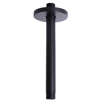 Ceiling Mount Shower Arm with Flange, 8 Inch Round Straight Extension Arm Pipe Replacement for Rain Shower Head & High Pressure, Stainless Steel, Matte Black - color: Round Matte Black 8 Inch