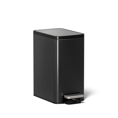 KOHLER 31319-BST Bathroom Trash Can, 1.6 Gallon, 6-Liter Step Can, Quiet-Close Small Trash Can with Foot Pedal, Black Stainless - color: Black Stainless, size: 1.6 Gallon - Step Can