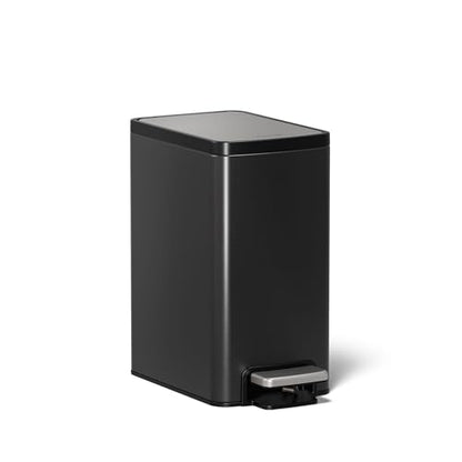 KOHLER 31319-BST Bathroom Trash Can, 1.6 Gallon, 6-Liter Step Can, Quiet-Close Small Trash Can with Foot Pedal, Black Stainless - color: Black Stainless, size: 1.6 Gallon - Step Can