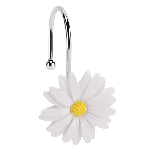 Flower Shower Curtain Hooks, 12 Pack Rustproof Stainless Steel Decorative, Bohemian Floral Bathroom Accessories for Curtain Rod and Shower Rod（White） - color: White