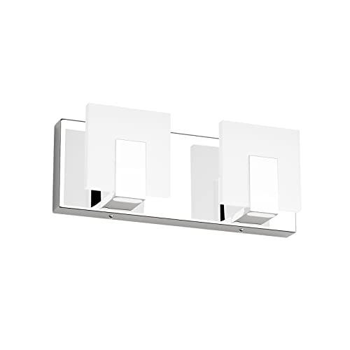 Aipsun 2 Lights Dimmable Modern LED Vanity Light for Bathroom Frosted White Acrylic Chrome Up and Down Bathroom Wall Light Fixtures Over Mirror(White Light 6000K) - size: 2 Lights