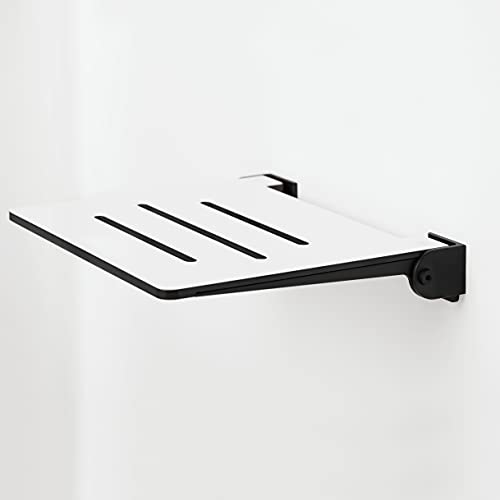Seachrome 18 inch Silhouette Slimline Folding Wall Mount Shower Bench Seat, White Seat with Matte Black Frame - color: White Seat With Matte Black Frame