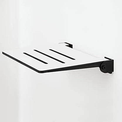 Seachrome 18 inch Silhouette Slimline Folding Wall Mount Shower Bench Seat, White Seat with Matte Black Frame - color: White Seat With Matte Black Frame