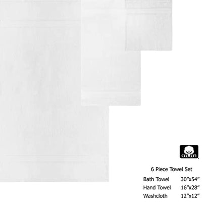 COTTON CRAFT Ultra Soft 6 Piece Towel Set - 100% Cotton Towels - White | Absorbent 580 GSM Quick Dry Everyday Premium Luxurious Bathroom Towels - 2 Large Bath Towels, 2 Hand Towels, 2 Washcloths - color: White, size: 6 Piece Towel Set