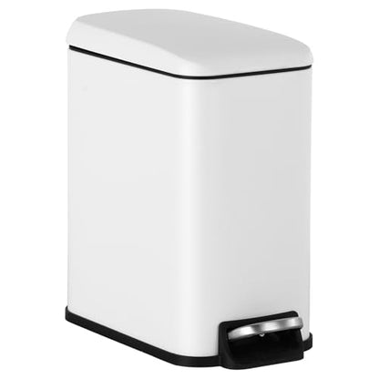 BestOffice Bathroom Trash Can with Lid, 1.3 Gallon Step Pedal Small Trash Can, White Stainless Trash Bin for Bathroom, Bedroom, Kitchen, Office (5L) - color: White