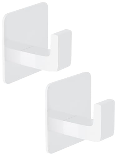 GWAAZXGZ Square Self Adhesive Towel Hooks - 2 Pack White Metal Hooks | Self-Adhesive, Durable Aluminum, Rust Resistant, Right-Angle Style, Easy Install, Space Saving - color: White, size: 2 Pack