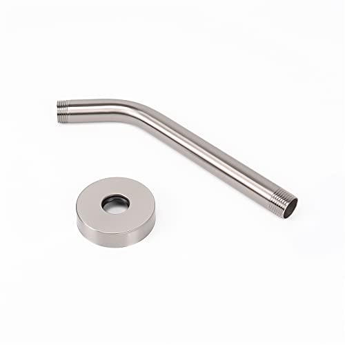 Shower Arm with Flange and Teflon Tape, Wall Mounted Shower Pipe 304 Stainless Steel Extension Arm for Fixed Shower Head & Handheld (8 Inch, Brushed Nickel) - color: Brushed Nickel, style: 8 Inch