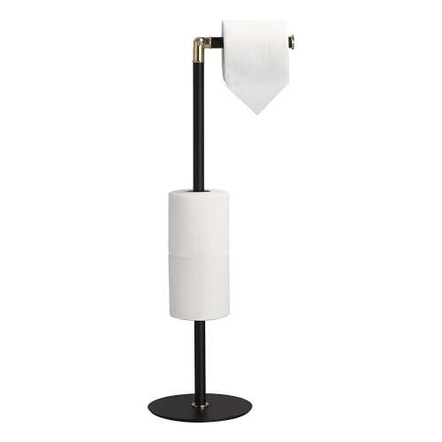BGL Freestanding Toilet Paper Holder, Tissue Holder On Floor with Reserve Storage Paper Rolls, Roll Paper Holder Standing On Floor (Black & Gold)