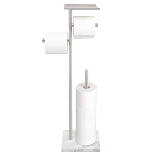 GZILA Toilet Paper Holder Stand with Shelf, Marble Base Heavy Free Standing Toilet Paper Double Roll Holders SUS304 Stainless Steel Brushed Nickel, Storages 4 Reserve Rolls Dispenser - color: Brushed Nickel - 2 Dispensers