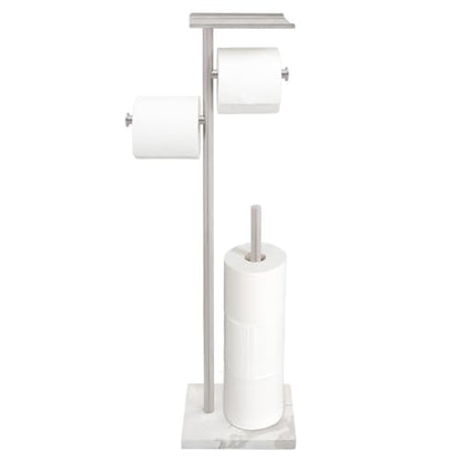 GZILA Toilet Paper Holder Stand with Shelf, Marble Base Heavy Free Standing Toilet Paper Double Roll Holders SUS304 Stainless Steel Brushed Nickel, Storages 4 Reserve Rolls Dispenser - color: Brushed Nickel - 2 Dispensers