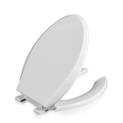 Toilet Seat Elongated Open Front with Soft Close Lid, Quick Release for Easy Clean, Anti-Slip Bumpers, Durable White PP Plastic, Fits Standard Oblong Toilets