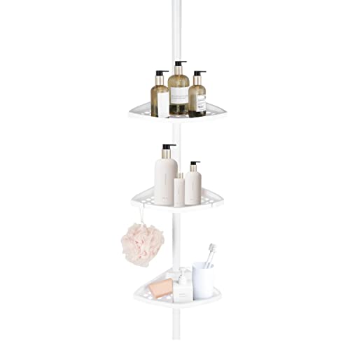J&V TEXTILES Rustproof Shower Caddy Corner for Bathroom,Bathtub Storage Organizer for Shampoo Accessories,3 or 4 Tier Adjustable Shelves with Tension Pole,Up to 8 Feet (3-Tier) - size: 3-Tier