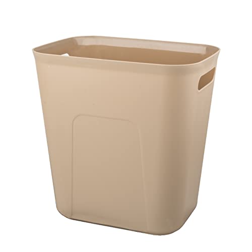 UUJOLY Plastic Small Trash Can Wastebasket, Garbage Container Basket for Bathrooms, Laundry Room, Kitchens, Offices, Kids Rooms, Dorms, 3.5 Gallon, Khaki | Compact Sturdy Garbage Can for Bathroom, Laundry Room, Kitchen, Office, Kids Room, Dorm, Durable, E