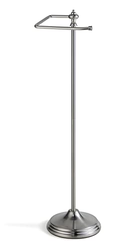 SunnyPoint Bathroom Free Standing Toilet Tissue Paper Roll Holder Stand with Reserve Function, Satin Nickel - color: Satin Nickel