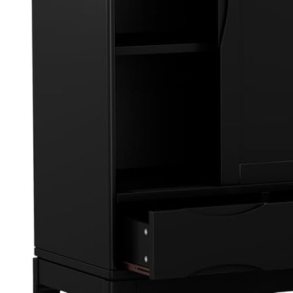 SIMPLIHOME Lev 39" Wide Solid Wood Storage Cabinet in Smoky Brown - color: Black, size: 48 inch