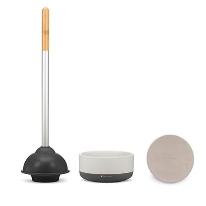 Full Circle Quick Drying Toilet Plunger - Bathroom Toilet Plunger with Ceramic Holder and Quick-Dry Base for Mold & Mildew Prevention, Easy to Clean & More Hygenic, White - color: Starter Kit, style: Plunger