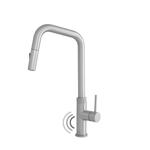 Stylish Touchless Kitchen Faucet with Pull Down Sprayer Single Lever Handle Dual Function Kitchen Sink Faucet with Ceramic Cartridge and Aerator Brushed Stainless Steel Finish, K-150SM - color: Brushed Stainless Steel