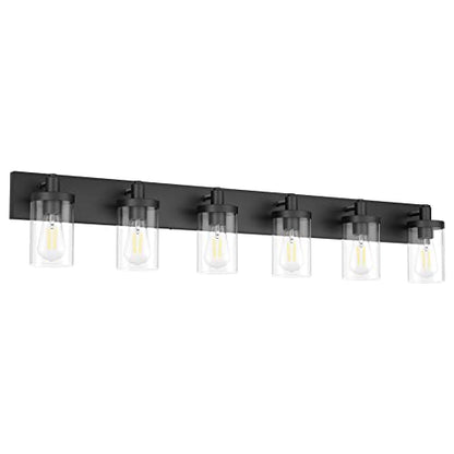 Aipsun 48in Vanity Light Black Bathroom Vanity Lighting Fixtures 6 Light Bathroom Light Fixtures with Clear Glass Shade(Exclude Bulb) - color: Black, size: 6-Light