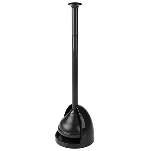 mDesign Plastic Freestanding Hideaway Toilet Bowl Plunger with Holder Set - Plunger for Bathroom Storage and Cleaning Organization - Heavy Duty, Space Saving - Aura Collection - Black