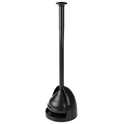 mDesign Plastic Freestanding Hideaway Toilet Bowl Plunger with Holder Set - Plunger for Bathroom Storage and Cleaning Organization - Heavy Duty, Space Saving - Aura Collection - Black
