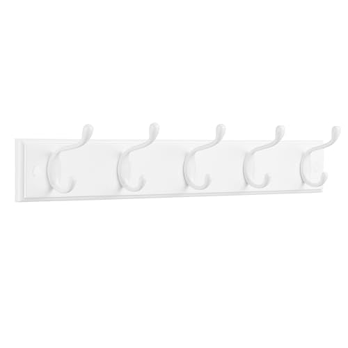SONGMICS Wall-Mounted Coat Rack, Hook Rack, 5 Dual Metal Hooks, White | For Coats, Bags, Keys, in the Entryway, Bedroom, Living Room ULHR235W01 - color: White, size: 1 Pack-5 Hooks