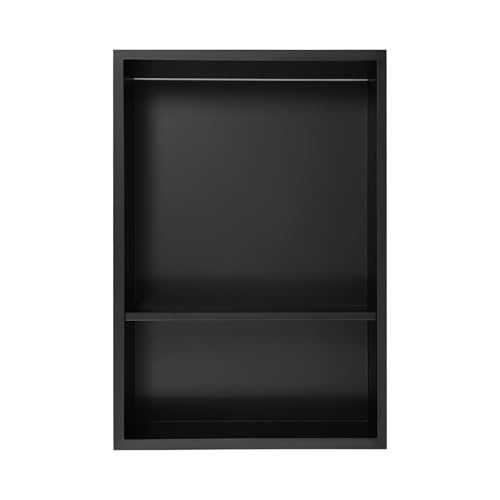 2-tier Stainless Steel Shower Niche with LED Light,12*18in Matte Black No Tile Needed Wall Vertical Niche,Embedded Wall Mount Shower Shelf for Bathroom Storage Over Mount Installation (12x18in LED) - size: 12x18in LED