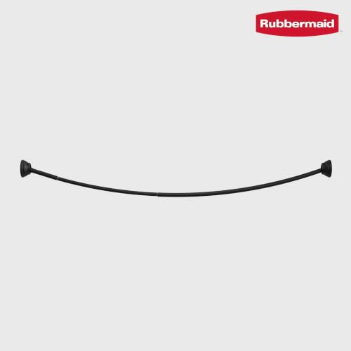 Rubbermaid Curved Shower Curtain Rod, No Drill, 50-72 Inches Adjustable Tension Shower Rod for Bathroom, Non-Slip, No Rust, Matte Black - color: Black