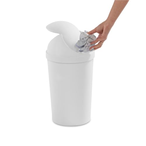 Sterilite 3 Gallon Round SwingTop Wastebasket with Lid, Small Plastic Trash Can for the Bathroom, Bedroom, Dorm or Home Office, White, 6-Pack | Sleek Round Profile Modern Garbage Bin for Kitchen, Bathroom, Garage and Workspace