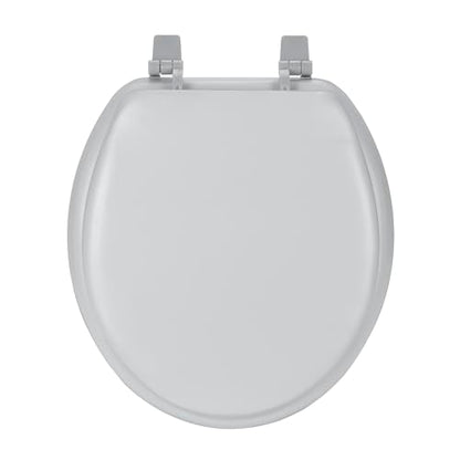 PowerSellerUSA Vinyl Round Toilet Seat, Adjustable Hinges Toilet Seats with Non Slip Grip Tight Bumpers, Standard Heavy Duty Plastic Bathroom Toilet Seat Close Lid Set, Silver - color: Silver - Vinyl, size: 17" Standard