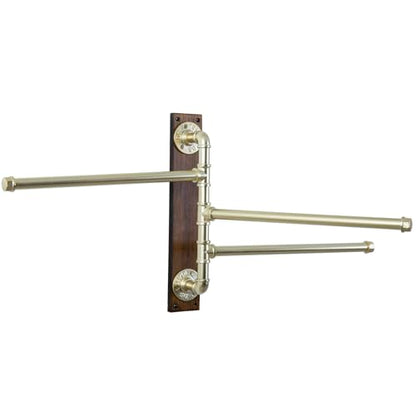 MyGift Swivel Towel Rack, Wood Towel Bar Holder with 3 Tier Industrial Metal Pipe, Wall Mount Towel Hanger Storage for Bathroom, Kitchen, Pool Outdoor (Brass) - color: Brass Tone