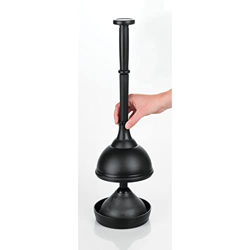 mDesign Plastic Toilet Plunger with Lift & Lock Cover Set, Compact Discreet Freestanding Storage Caddy Holder for Bathroom, Powder Room, Modern Design - Heavy Duty - Hyde Collection, Black - color: Black